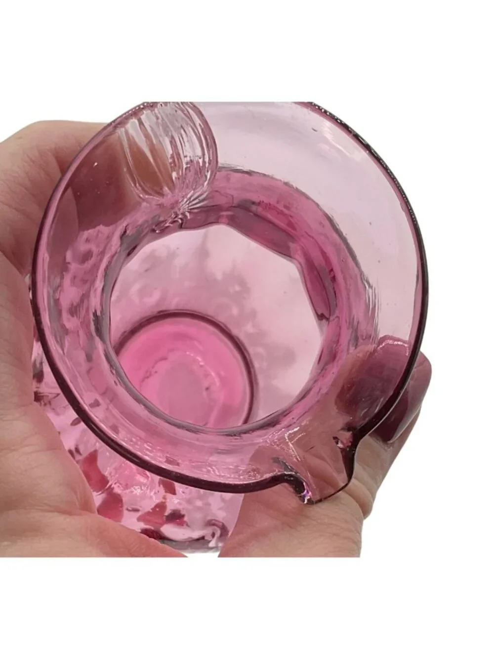 Pilgrim Hand blown Art Glass Pitcher Jug Pink Purple w/ Applied Handle 5